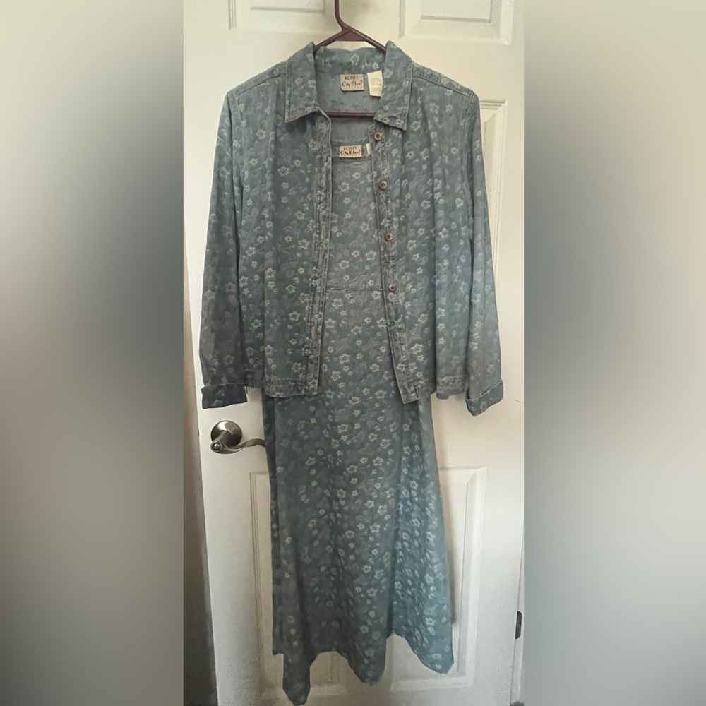 Koret City Blues Denim-Style Floral Dress & Jacket Set Size M (also fits L)